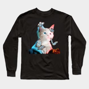 Cute White Cat With Butterfly Cat adoption For Cat Lover Tee Shirt Long Sleeve T-Shirt